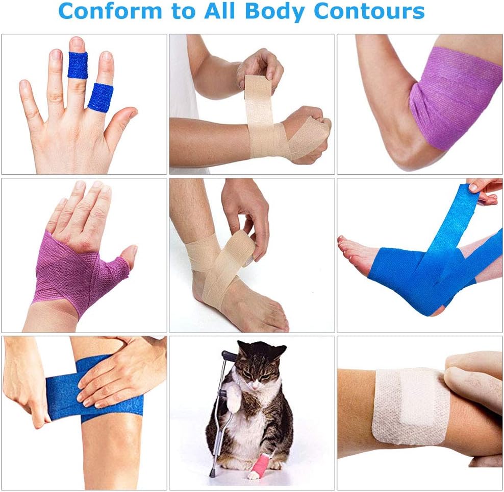 10 Pack Self Adherent Bandage Wrap, 2inch x 5 Yards, Self Adherent Wrap, Medical Tape, Self Adhesive Bandage Rolls, Breathable Sports Tape, First Aid Tape for Wrist, Ankle Sprains & Swelling: Health & Personal Care