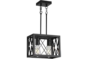 KEESFU Black Farmhouse Pendant Light, 2 Lights Small Kitchen Lighting Fixtures, Adjustable Height, Industrial Dining Room Light for Living Room Foyer Dining Table Over Sink.
