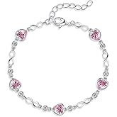 Valentine's Day Gift for Her | Sterling Silver Birthstone Bracelet for Women | Ideal Birthday Anniversary Jewelry | 14k G Plated Infinity Heart Link Adjustable Bracelet, Gifts for Wife Mom Girlfriend