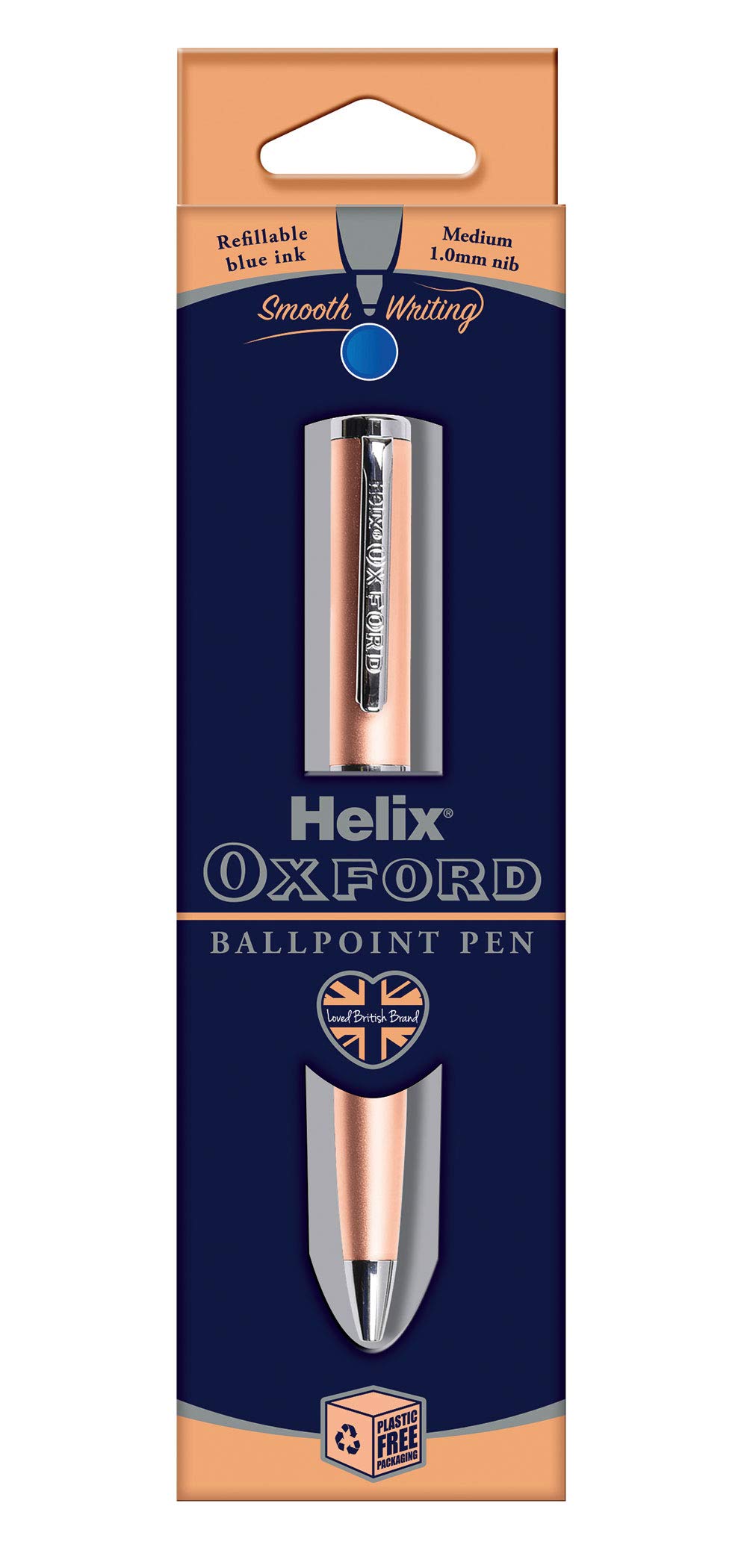 Helix Oxford Premium Rose Gold Ballpoint Pen (Blue Ink) - Plastic Free Packaging, 209818