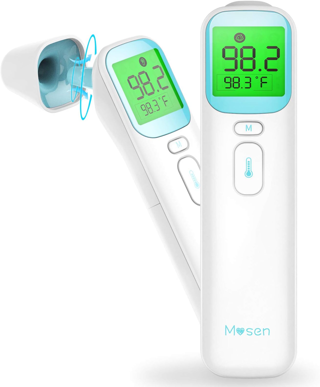 Mosen Thermometer for Fever, Baby Thermometer, Ear and Forehead Thermometer, Thermometer for Kid and Adult, Digital Infrared Thermometro for Body Surface and Room, Magnetic Cap, Small Size