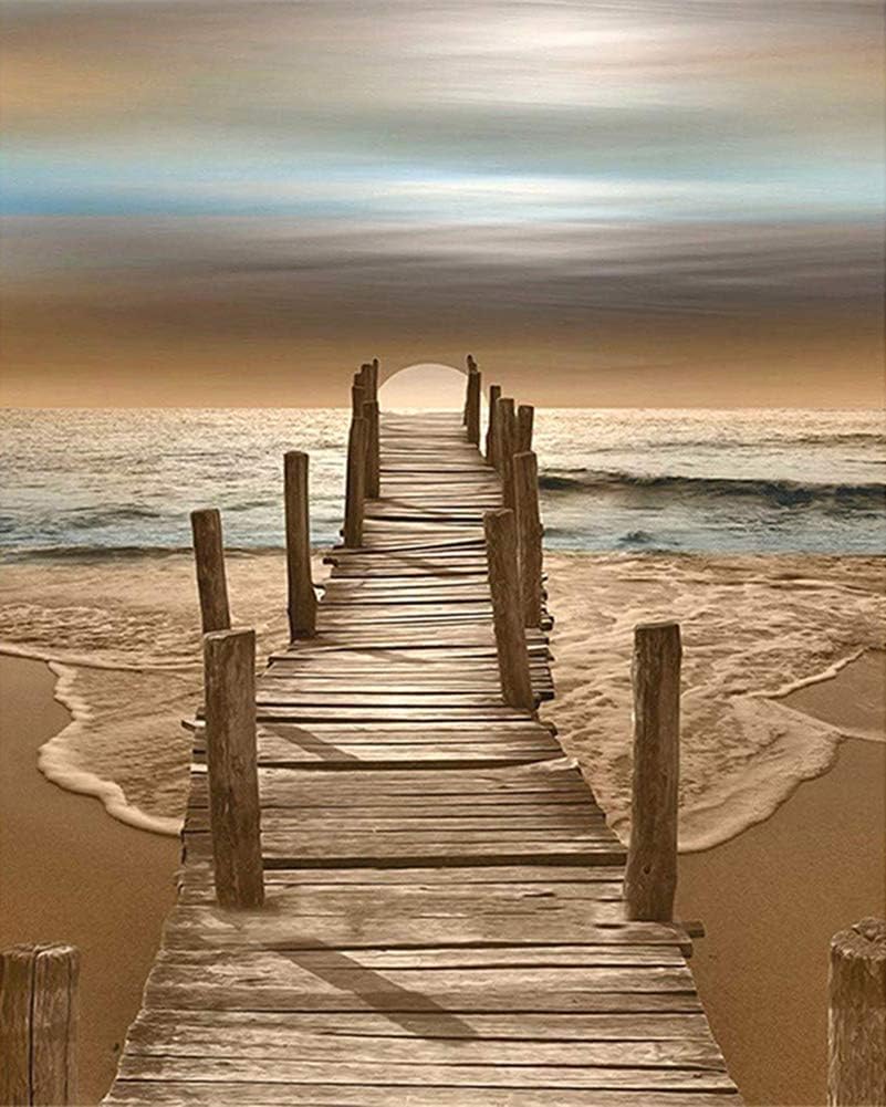 ABEUTY DIY Paint by Numbers for Adults Beginner - Beach Bridge 16x20 inches Number Painting Anti Stress Toys (No Frame)