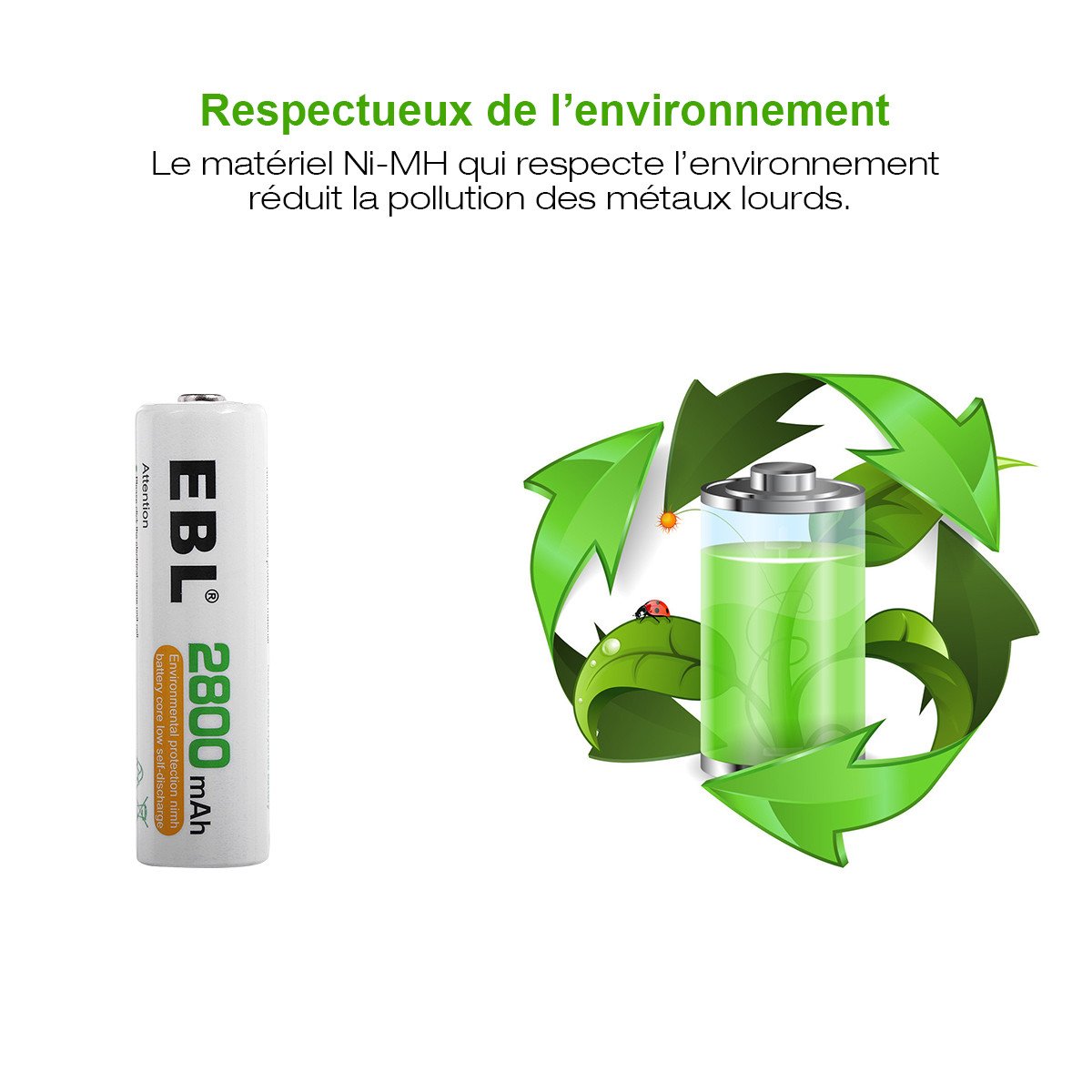 EBL 16pcs Piles AA Rechargeables 2800mAh Ni-MH avec Boîte de Stockage