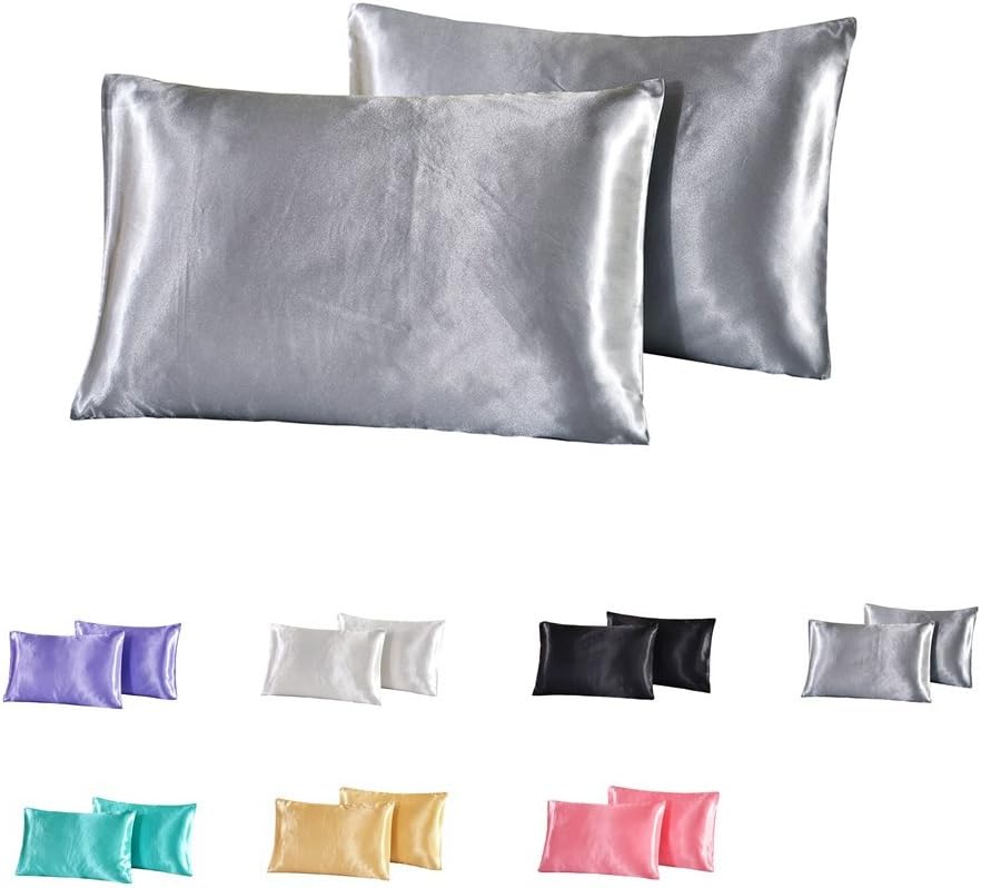 nioBomo 100% Luxury Shiny Silkly Satin Cotton Pillowcase Pillow Covers for Hair and Facial Skin, Silky Soft, Standard Queen & King Size