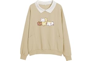 KIEKIECOO Cute Cat Sweatshirt For Teen Girls Fashion Oversized Kawaii Aesthetic Preppy Sweaters Cartoon Long Sleeve Shirts