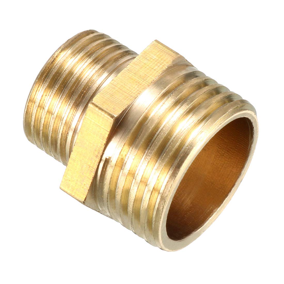 sourcing map Brass Pipe Fitting Reducing Hex Nipple 1/2 BSP Male X 3/8 PT Male Adapter