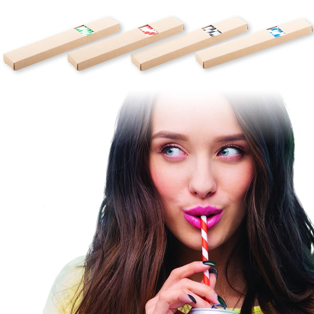 ANTEVIA Multi-Coloured Eco Paper Straws | Kraft | Over 10 Designs | Colours: Blue, Black, Red, Green (StriStraw)