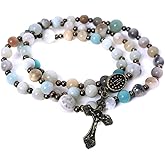 Christian Catholic Amazonite Stone Twistable 5 Decade Rosary Bracelet with Virgin Mary Our Lady of Graces Medal Charm and Crucifix - Catholic Gift