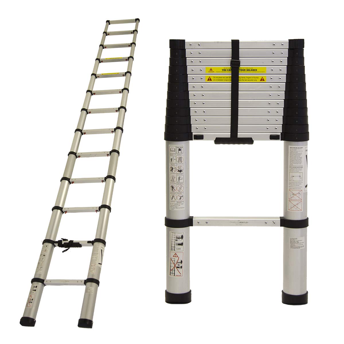 3.8M Bentley Telescopic Extendable Extension Ladder Soft Close Anti Pinch