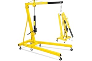 MilleLoom 2 Ton Hydraulic Engine Hoist, Cherry Picker Engine Hoist, 4400LBS Foldable Garage Crane Lifter w/Telescopic Boom & 6 Swivel Casters for Workshop, Warehouse, Auto Repair