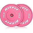RITFIT Pink Weight Plates, 2 Inch Olympic Barbell Weight Plate, Bumper Plates With Steel Insert, Pink Weights for Gym and Home