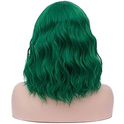 Mildiso Dark Green Wigs for Women Short Curly Wavy