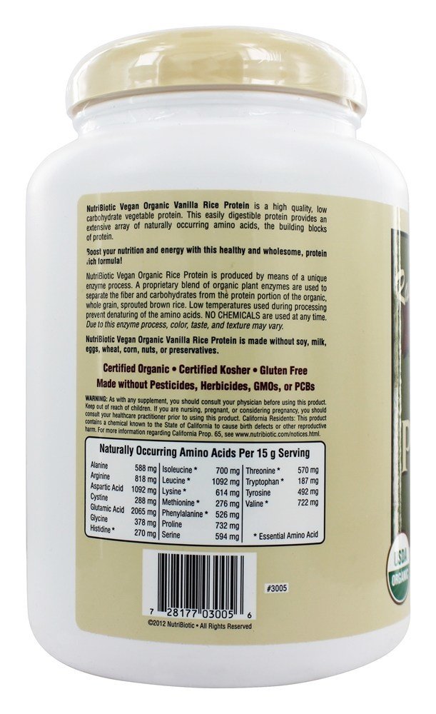 Nutribiotic Organic Rice Protein Vanilla Powder 1 lbs. 5 oz