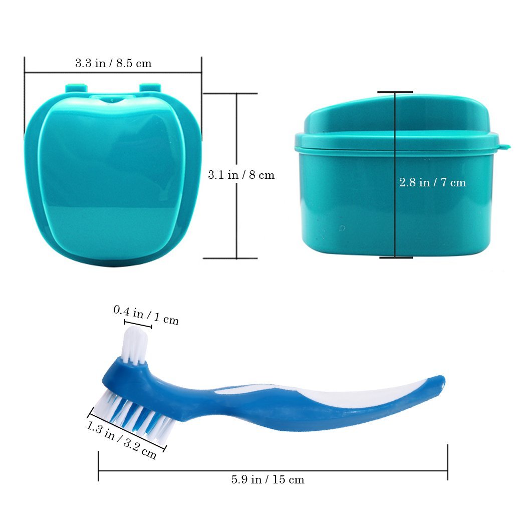 Denture Bath Box Case, Hatisan False Teeth Storage Box with Hanging Net Container, Premium Mouth Guard Box with Cleaning Brush (2Pcs) …: Health & Personal Care