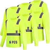 WPLM 6 Pack Hi Vis Long Sleeve Safety Shirts Reflective DryBlend Shirts for Railway Colleague Moisture Wicking Multipack