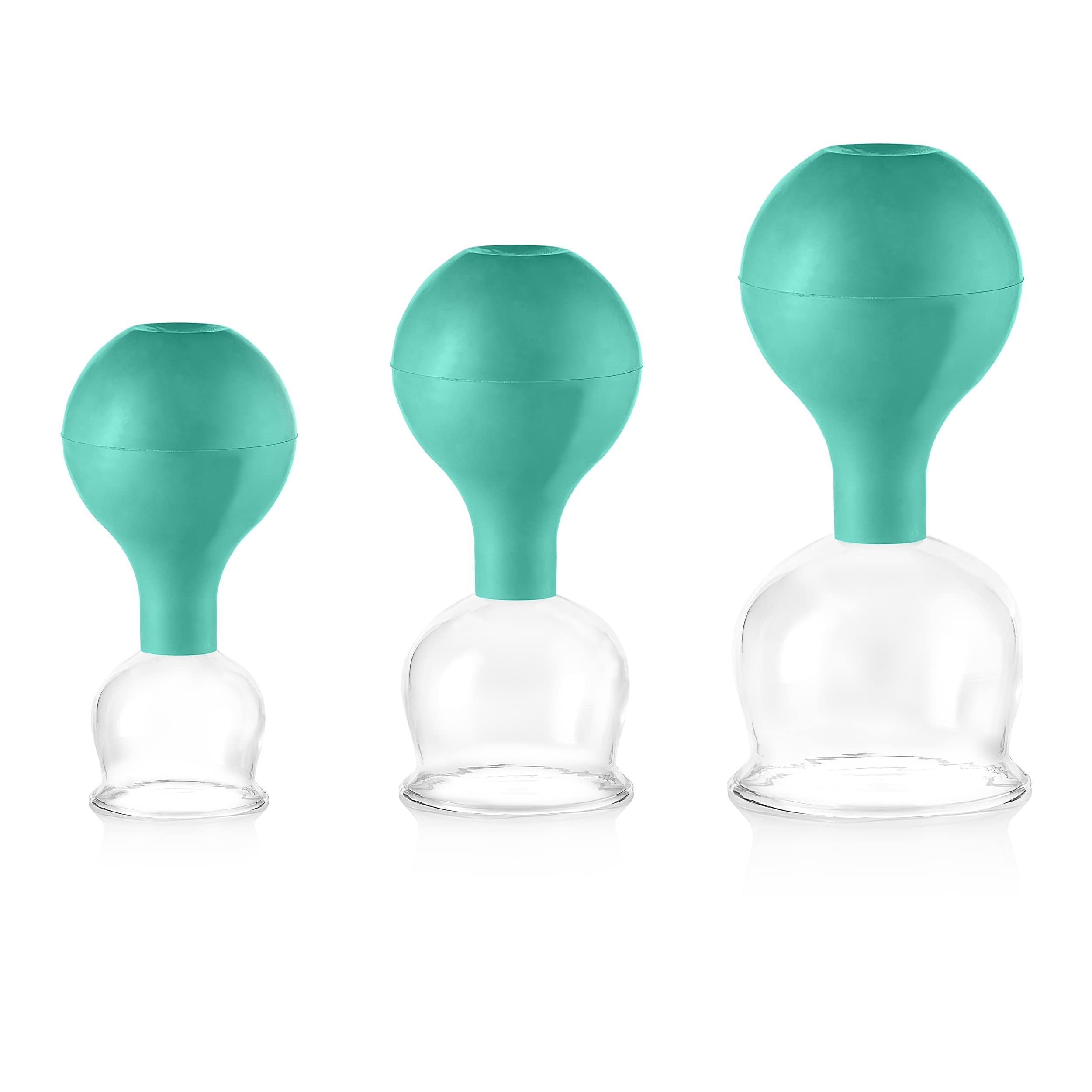 pulox Real Glass Cupping Glass Set of 3 Including Suction Ball 40 mm, 52 mm & 62 mm Green