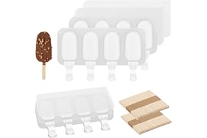 3 Set Samll Popsicles Molds with Lids and 100 Pieces Wooden Popsicles Sticks, 4 Cavities Silicone Ice Cream Molds for Making 