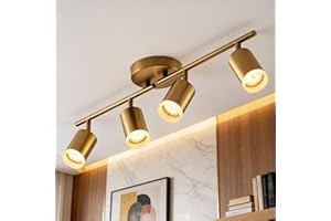 Bojim LED Track Lighting Close to Ceiling for Kitchen, Gold Tracking Light Fixture for Dining Room, Rotatable 4 Lights Head F