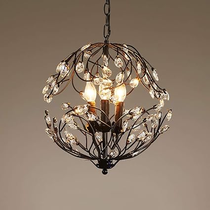 Rishx Vintage Loft Crystal Pendant Light 3 Light Antique Creative