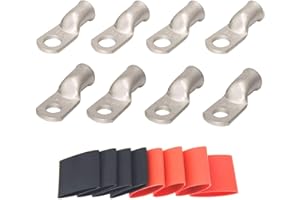 RIOCAN 4 Pack 2 AWG 3/8 Lugs & 2 AWG 5/16 Lugs,Tinned Copper Terminal Marine Battery Welding Lugs,Terminal Connectors with 8 Pieces Ratio 3:1 Dual Wall Adhesive Heat Shrink