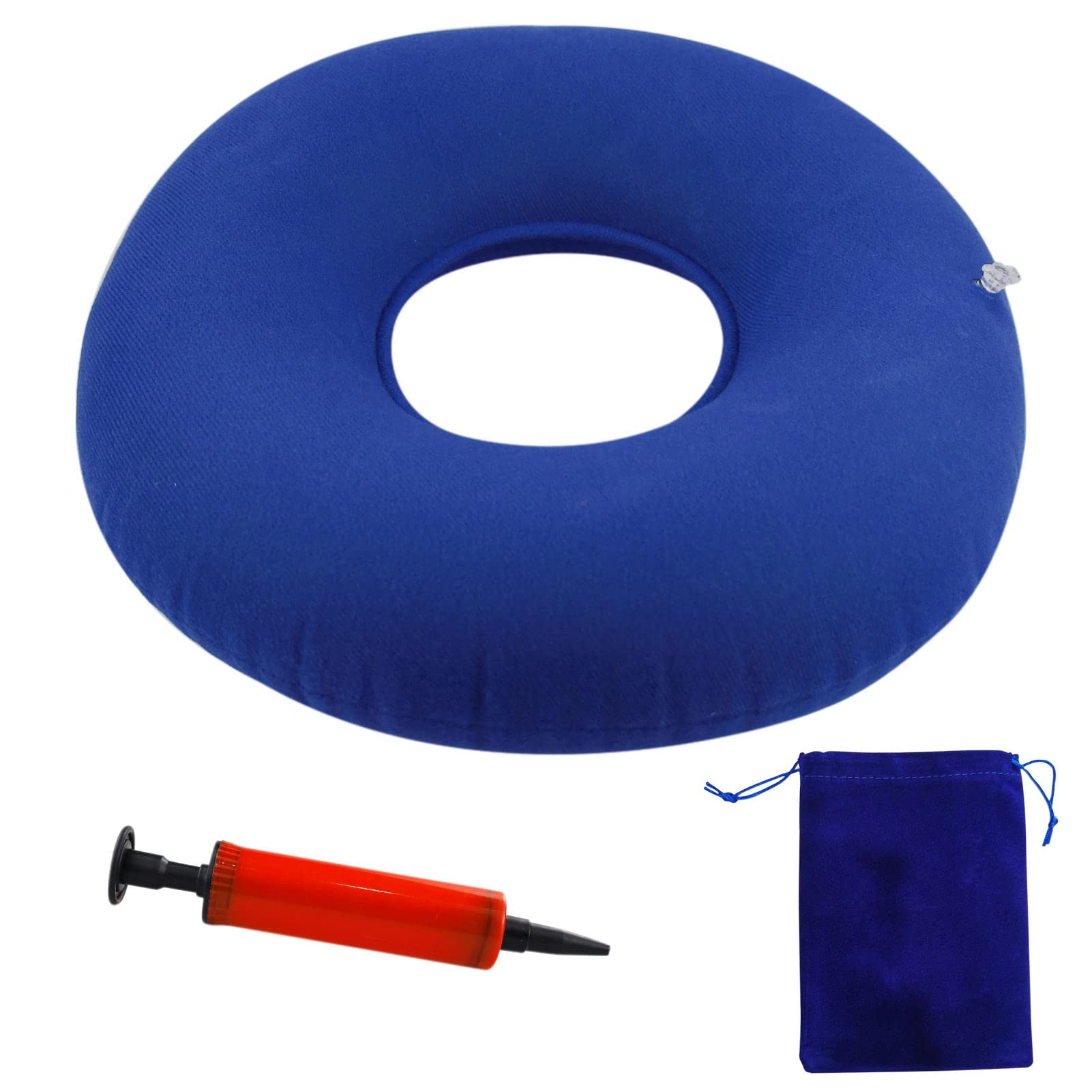 LAMXD Blue Donut Cushion, Portable Inflatable Ring Cushion for Hemorrhoid, Tailbone, Coccyx Pain Relief with 15 * 20cm sack