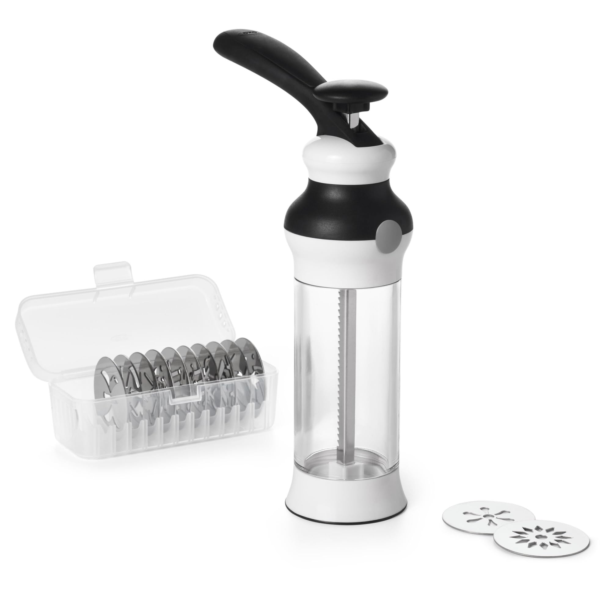 Photo 1 of ***missing parts***OXO Good Grips 14-Piece Cookie Press Set, Cookie Press with 12 Stainless Steel Disks and Storage Case, Holiday Baking and Everyday Treats, Essential Baking Supplies***missing parts***