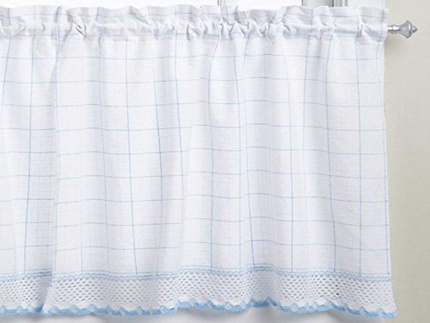 Sweet Home Collection Adirondack Cotton Kitchen Window Curtains Pair, 36" Tier, White/Blue (Pack of 24) Image