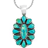 Turquoise Necklace 925 Sterling Silver & Genuine Gemstones Pendant 20"