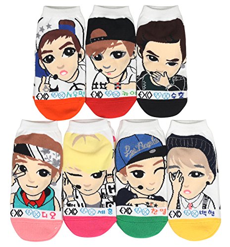 Women Exo Kpop Star Cartoon Socks 7 pairs