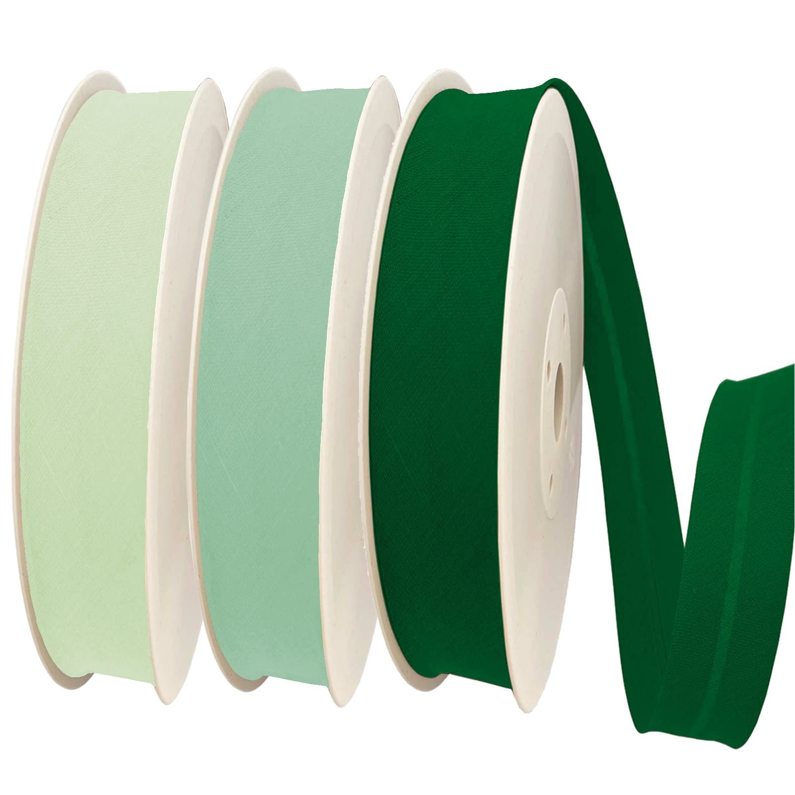 TEXTEX = 40mm Wide Bias Binding Tape. 50% Cotton and 50% Polyester. Pack of 3 Pieces of 10m Each - (Light Green/Aquamarine/Moss Green) — image 1