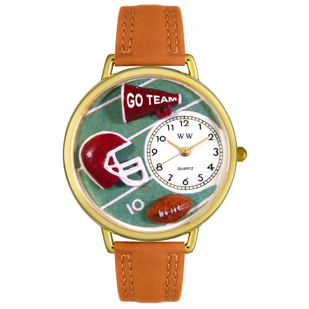 Whimsical Watches Football Tan Leather and Goldtone Unisex Quartz Watch with White Dial Analogue Display and Multicolour Leather Strap G-0820008