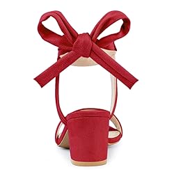 Allegra K Women's Open Toe Ankle Tie Back Red Block