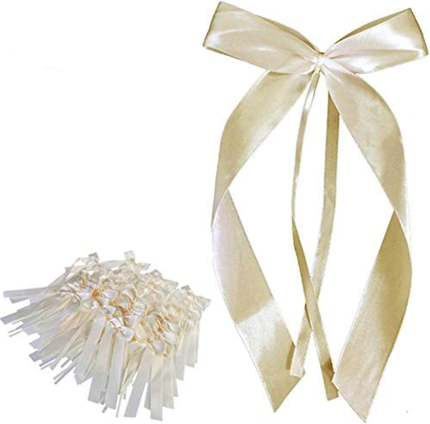 Ouinne 50PCS Ivory Silk Ribbon Wedding Pew End Bows Bow-knot Decoration Chairs Cars Gift Wrap