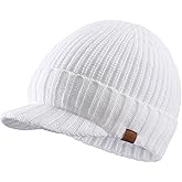 Home Prefer Men's Winter Hat Thick Knit Beanie Cap with Visor Newsboy Beanie Hat
