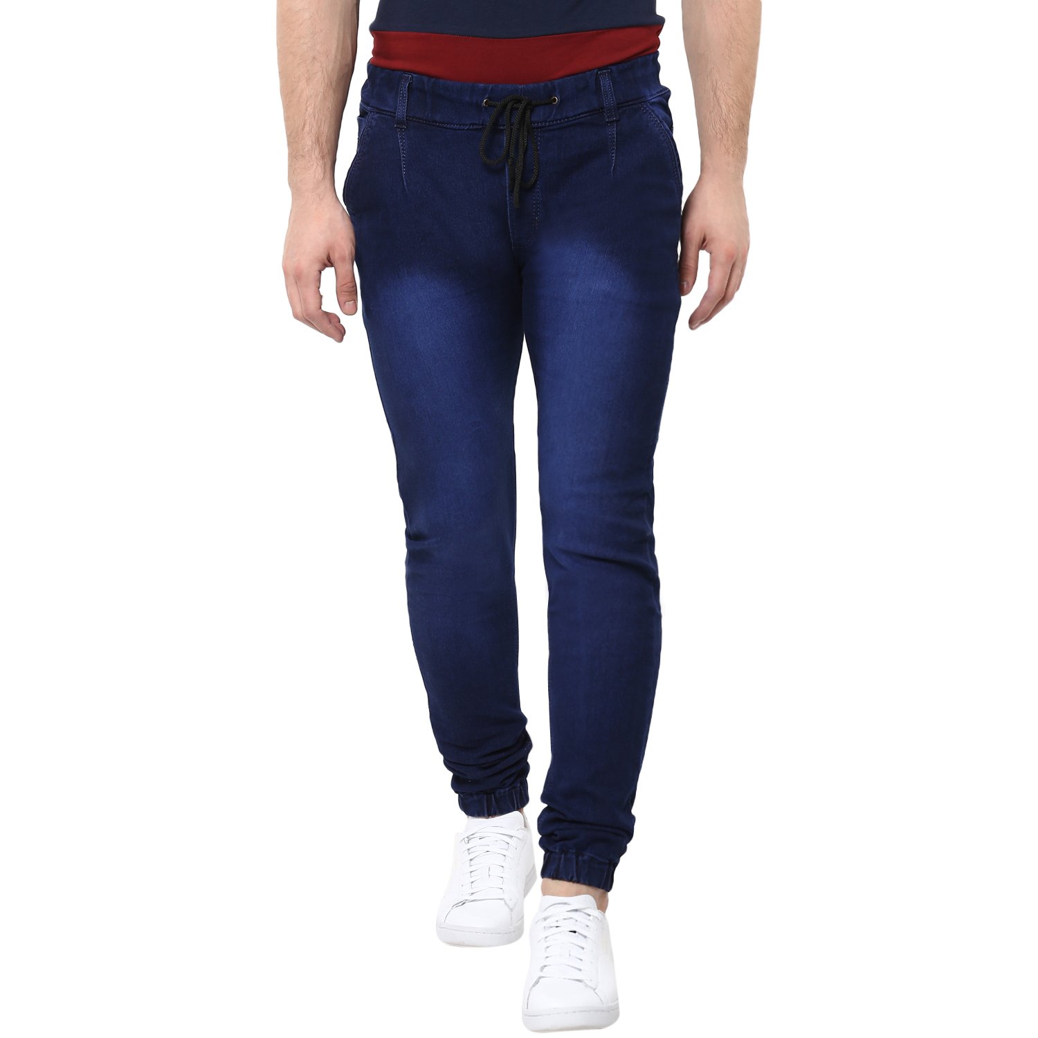 urbano fashion men's dark blue slim fit stretchable jogger jeans