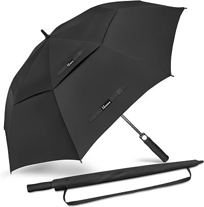 NINEMAX 68in Golf Umbrella Windproof Rainproof Double Canopy Black