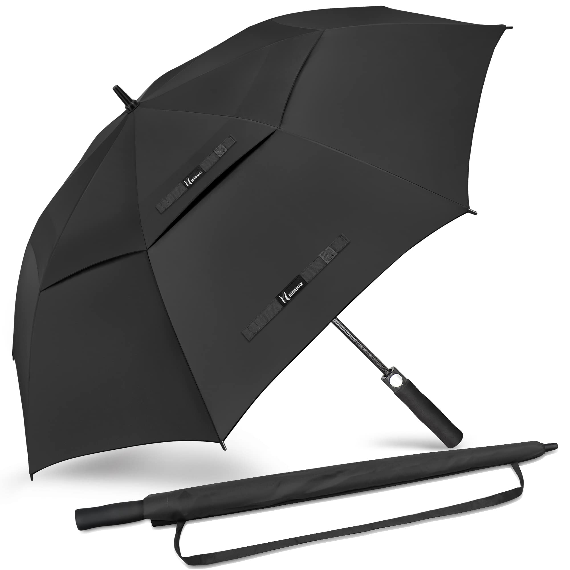 NINEMAX Golf Umbrella Windproof and Rainproof 68inch, Large Umbrella Double Canopy, Golfing Brolly Heavy Duty Unbreakable for Men Women(Black)