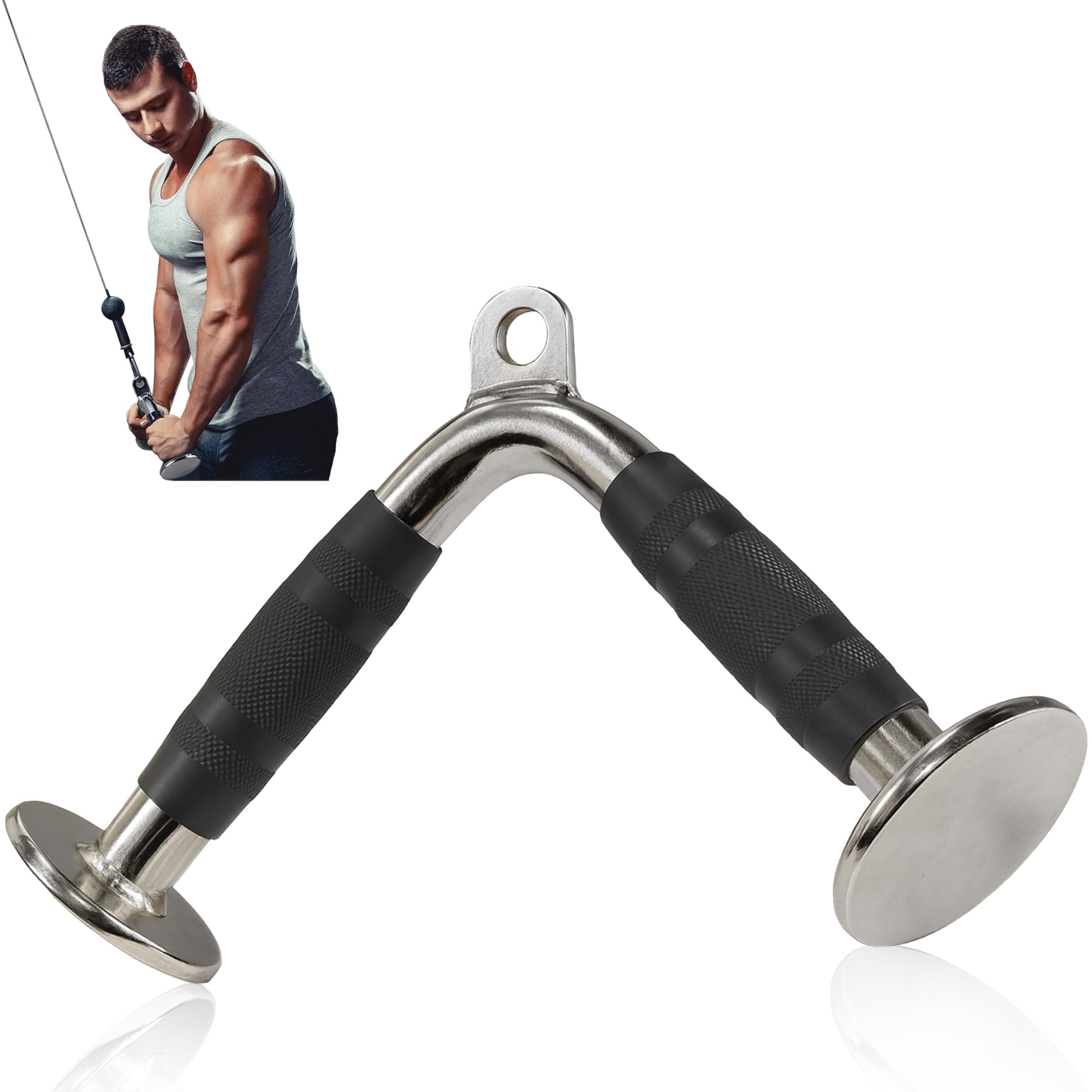 MuscleForge V Bar - Tricep Bar V-Shaped with Anti-Slip Rubber Grip - Gym Grade 400kg Capacity โ Triangle Gym Cable Attachment for Pulldowns, Pushdowns & Arm Training โ Cable Machine Attachments