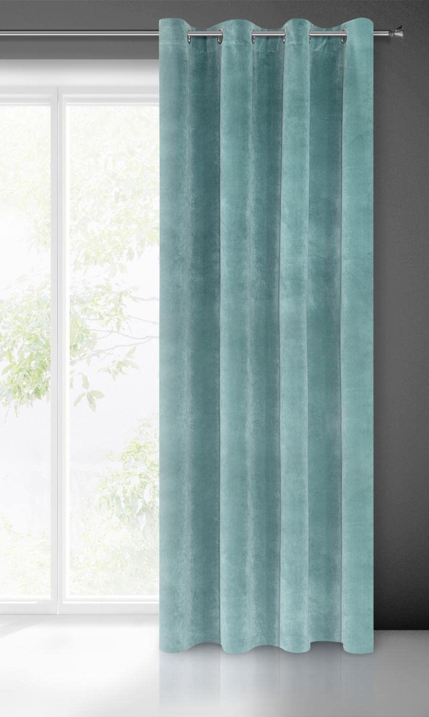 Eurofirany VILLA Soft Plain Opaque Velvet Curtain with Eyelets - 1 Unit, Fluffy Panel Drape Classic Glamour Elegant Living Room, Bedroom, 290 g/m2, W55 x L98, Sea Green