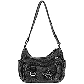 Women's Denim Crossbody Purse with Multiple Pockets - Star Small Y2k Preppy Jean Shoulder Bag with Zipper, Casual & Stylish