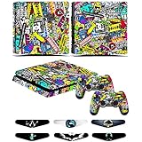 PS4 Slim Controller Skins- Decals for Playstation 4 Slim Games - Stickers Cover for PS4 Slim Console Sony Playstation Four Accessories with Dualshock 4 Two Controllers Skin - Doodle