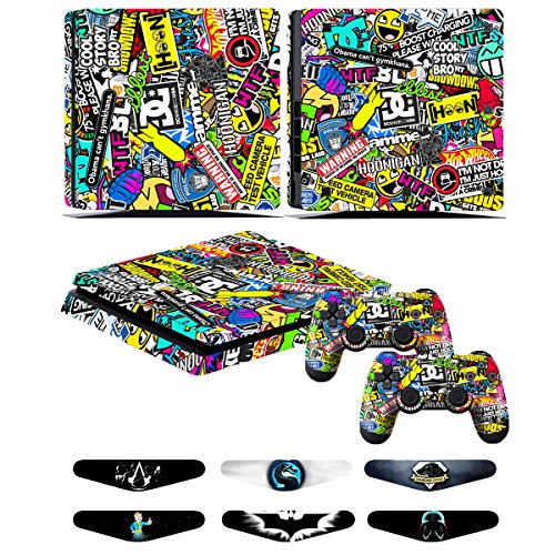 Skins for PS4 slim Controller - Decals for Playstation 4 slim Games - Stickers Cover for PS4 slim Console Sony Playstation Four Accessories with Dualshock 4 Two Controllers Skin - Doodle