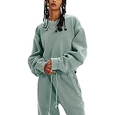 Flygo Women Sweat Set Sweatsuit Fleece 2 Piece Joggers Tracksuit Outfits Crop Sweatshirt Sweatpants Sets