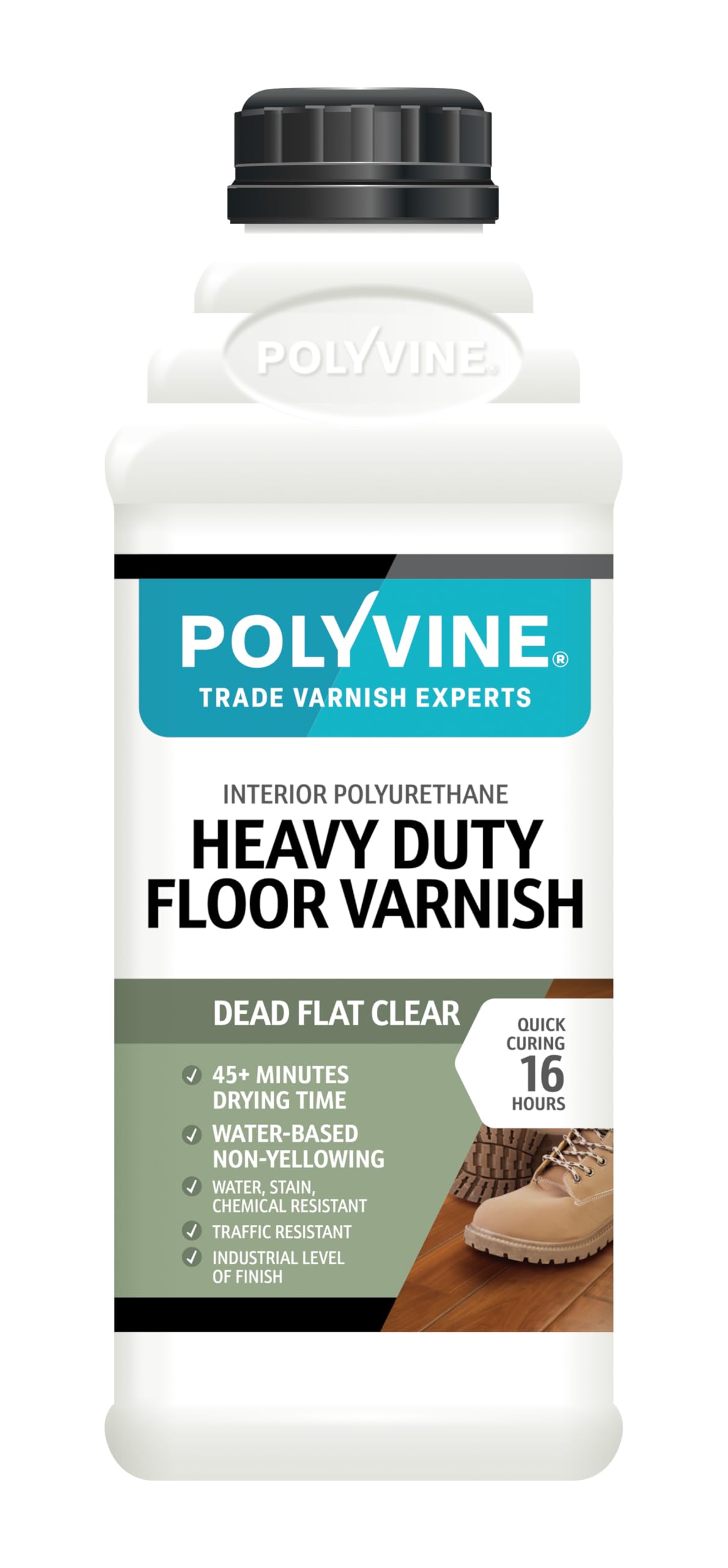 Polyvine Heavy Duty Floor Varnish – Quick Drying Floor Varnish – Polyurethane, Water-Based, Water Resistant Indoor Flooring Protection for Wood, Stone, Tiles, Slate (Dead Flat, 1 Litre)