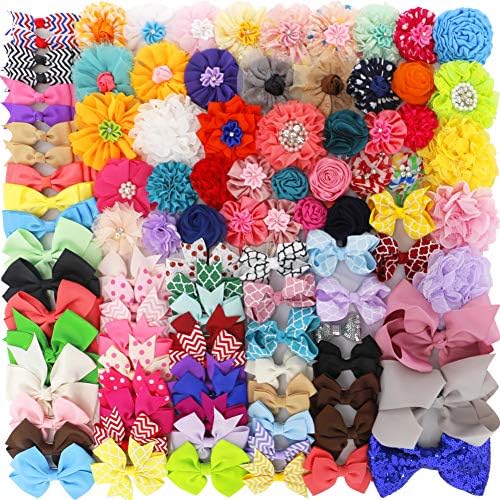100Piece Girls Grosgrain Ribbon Boutique Hair Bows Flowers Alligator Clips For Babies Kids Teens Toddlers