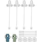 Sippy Cup Conversion Kit with Silicone Sleeves for Dr Browns Narrow and Narrow Glass Baby Bottle 8oz, Weighted Straw Replacement Kit with Soft Straw Top and Handle,4-Pack，6m+