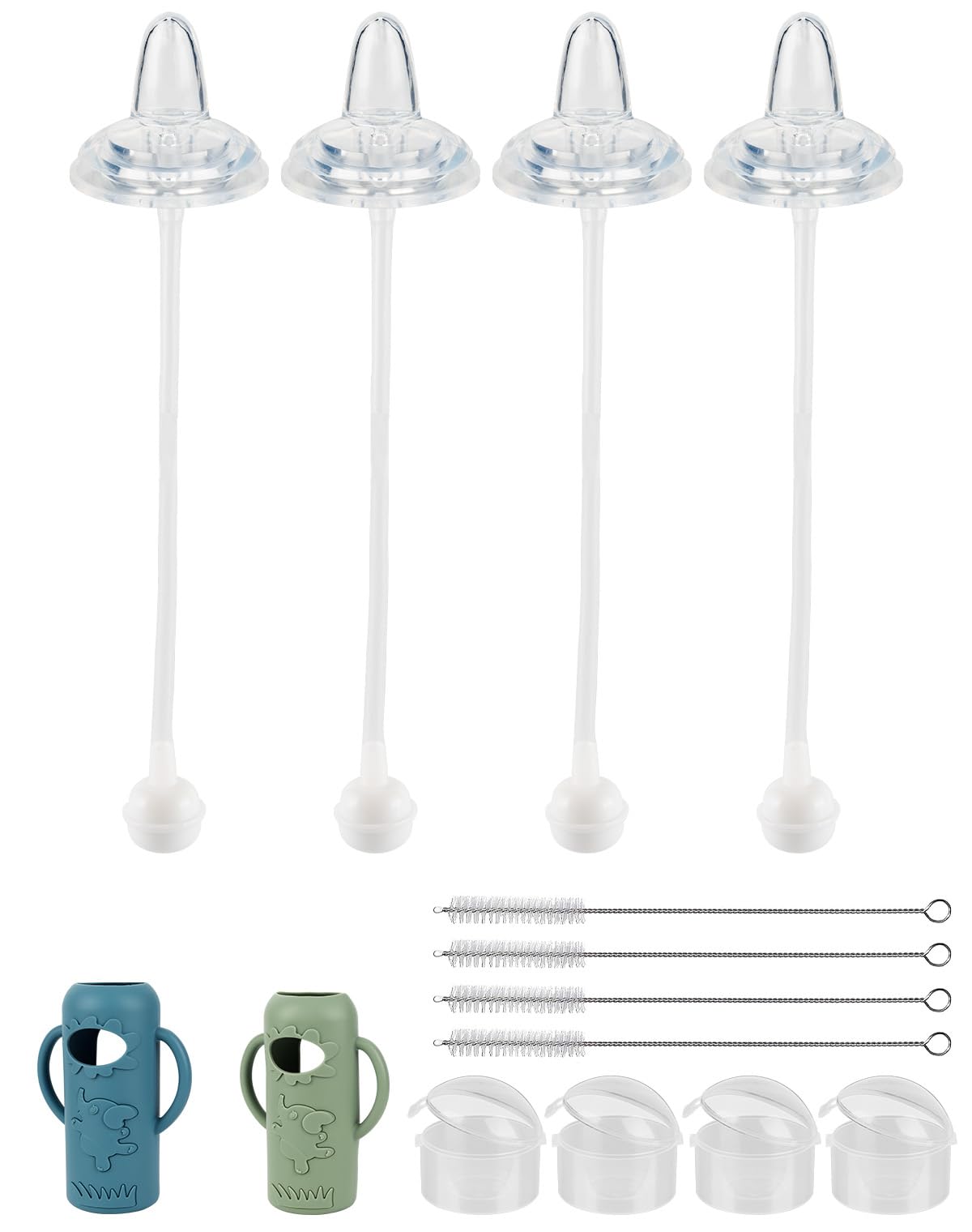 Photo 1 of Sippy Cup Conversion Kit with Silicone Sleeves for Dr Browns Narrow and Narrow Glass Baby Bottle 8oz, Weighted Straw Replacement Kit with Soft Straw Top and Handle,4-Pack?6m+