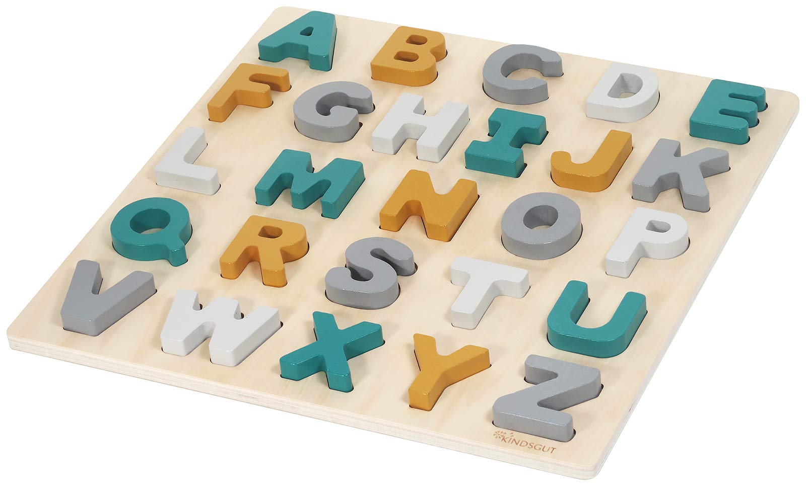 Kindsgut ABC-Puzzle, wooden letter puzzle with discreet colours, environmentally friendly materials, free of harmful substances, Caspar