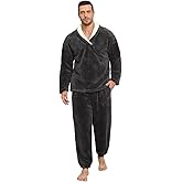 Uikue Mens Pajamas Set Long Sleeve Soft Fleece Fluffy Sleepwear Winter Warm Pjs Lounge Sets Flannel Sleepwear with Pockets