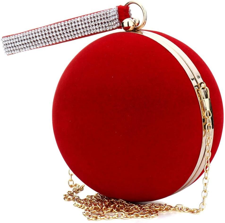 Women Evening Bag Faux Fur Fashion Round Clutch Purse Party Wedding Handbags With Chain Strap